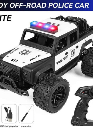 1:16 High Speed Off-Road Alloy RC Cars Police Truck Jeep with Music Sound and LED Lights 2.4G Remote Control Cars Outdoor Toy
