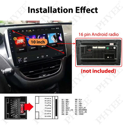 Telaio pannello Android da 10", cablaggio decodificatore CAN Bus (Quadlock/56P) per Peugeot 208 2008 2015-2019, ritenzione SWC Plug & Play a 16 pin