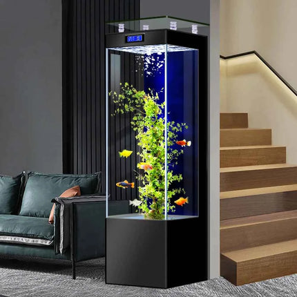 Living room vertical small fish tank  integrated circulation filtration household ultra-white ecological aquarium viewin