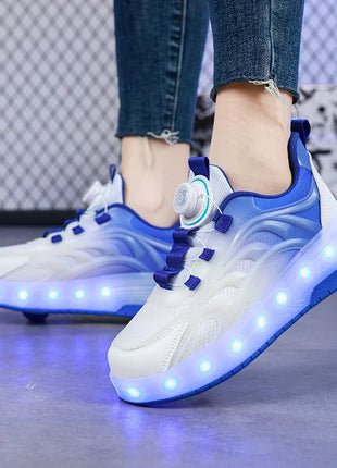 Kids Two-Wheels LED Light Up Roller Skate Shoes for Children Boys Girls Luminous Sports Glowing Sneakers Skateboard USB Charging