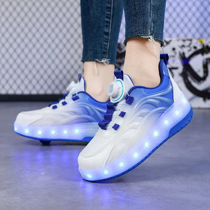 Scarpe da skate a rotelle con luce a led per bambini a due ruote per bambini Ragazzi Ragazze Sport luminosi Sneakers luminose Skateboard Ricarica USB