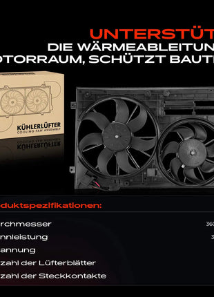 Frankberg 1x Ventola doppia per raffreddamento motore per VW Golf 5 6 1K Passat Jetta III Audi A3 TT 1K0959455N 47387