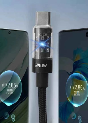 Cavo in nylon da 240 W Cavo di ricarica super veloce USB tipo C per Samsung Xiaomi Huawei Honor Display digitale a LED Cavo dati per caricabatterie rapido