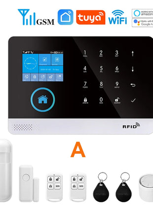 Protezione di sicurezza wireless WiFi + GSM/4G e 2G App Smart Home e Tuya Sistema di allarme di sicurezza domestica Alexa Funzionamento remoto 433 Mhz