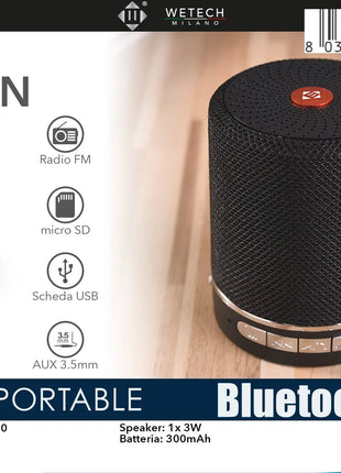 Altoparlante Bluetooth 5.0 Portatile in Tessuto, Mini Speaker Wireless 3W con Supporto Radio FM, Scheda TF, AUX, USB, per Uso Esterno