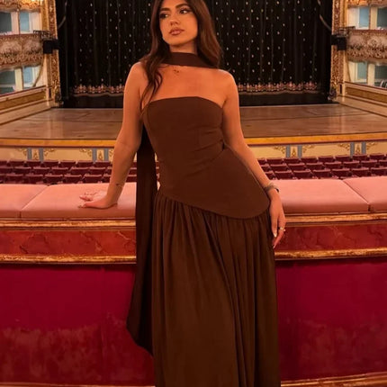 Abiti lunghi senza spalline con spalle scoperte da donna Abiti lunghi eleganti con lacci pieghettati da donna nuovi abiti estivi per feste di compleanno