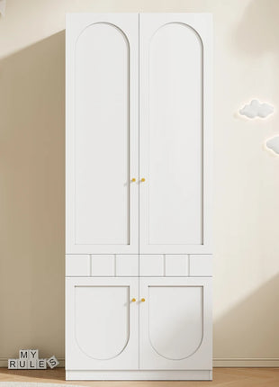 Armadio verniciato a 2 ante con cassetti, 80×50×200 cm, bianco, autoportante, per camera da letto, ampio guardaroba con maniglie in metallo solido, armadio multifunzionale, organizer robusto per la casa, guardaroba per ripo