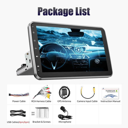 ESSGOO 10.1" 1 DIN Android 14 4+64G CarPlay Universal Android Auto Car Radio Rotatable Screen Multimedia RDS FM BT WiFi GPS Navi