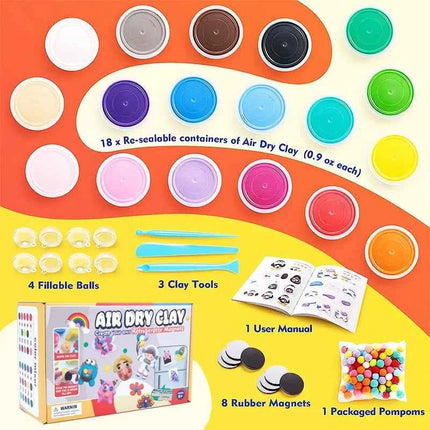 Argilla Modellabile Ultra Leggera ad Asciugatura all'Aria in 18 Colori, Plastilina per Bambini Fai-da-Te, Non Tossica e Sicura, Giocattolo Artistico Interattivo Genitore-Figlio