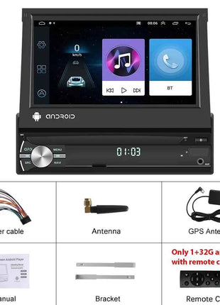 Podofo 1Din 7 ''Car Multimedia Player 8 + 128G 8Core Car Radio Carplay Android Car WIFI GPS Navigation Retractable Screen Stereo