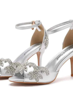 Sandali da donna di qualità femminile strass PU 7CM tacchi sottili cinturino con fibbia scarpe da donna in stile coreano vestito blu cielo maturo