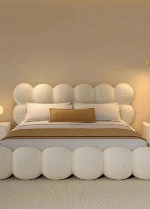 Beauty Cream Cloud Bed Large Size White Rectangle Minimalist Safe Bed Upholstery European Cama Matrimonial Home Furniture