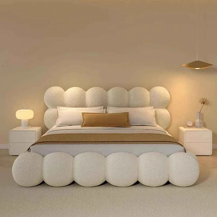 Beauty Cream Cloud Bed Large Size White Rectangle Minimalist Safe Bed Upholstery European Cama Matrimonial Home Furniture
