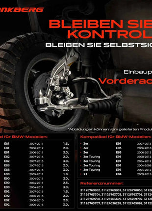 Set di 4 bracci di controllo Frankberg per asse anteriore BMW Serie 1 E81, Serie 1 Cabriolet E88, Serie 1 Coupé E82, Serie 3 E90, Serie 3 Cabriolet 31126769802