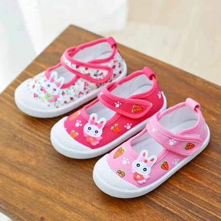 Scarpe da ginnastica in tela per bambine 2026, scarpe sportive morbide, sneakers da corsa per bambini con stampa di conigli e carote a cartone animato