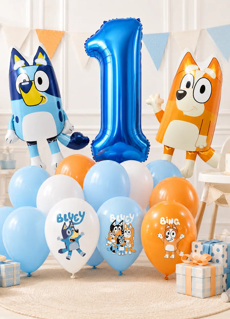 Set di Palloncini per Decorazioni Primo Compleanno Bluey, Palloncini in Foil Bluey e Bingo, Palloncini in Lattice, Accessori per Feste per Bambini e Bambine