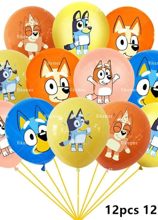 Palloncini Bluey Bingo Party Buon compleanno Banner Cane blu Palloncini Sfondo Adesivi Decorazione Cake Topper Stoviglie usa e getta