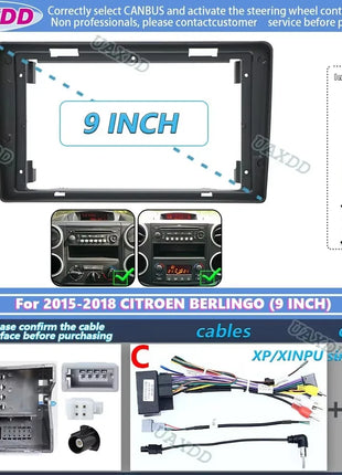 For 2015-2018 CITROEN BERLINGO PEUGEOT PARTNER 9 INCH Car stereo radio Android fascia panel wiring harness canbus decoder