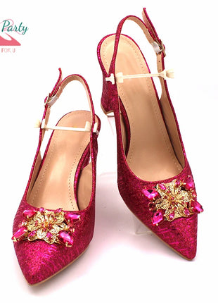 Set di Scarpe e Borsa per Donna Africana in Colore Fucsia, Design Classico Italiano di Alta Qualità con Cristalli Brillanti per Matrimoni e Feste
