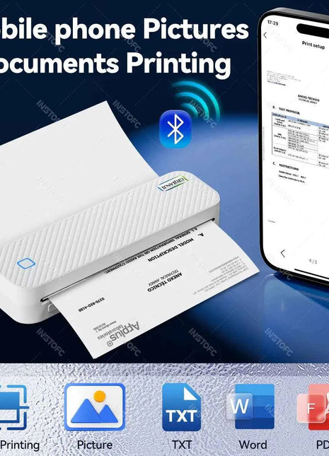 Portable A4 Thermal Printer Bluetooth Photos PDF Document Printing Machine Folded Rolls Paper For Office Work Home School Travel