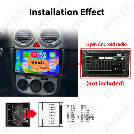 Telaio pannello Android da 9", cablaggio decodificatore bus CAN Quadlock, ritenzione SWC, adattatore P&P 16 pin, per Opel Astra H, Corsa D, Antara