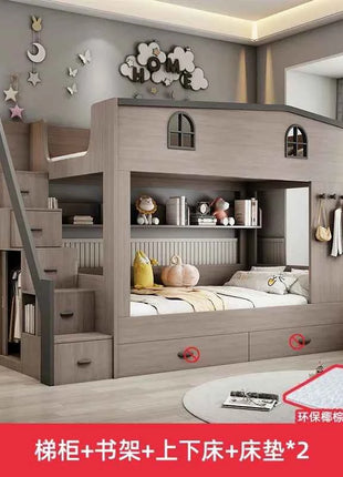 Bunk bed kids with Drawer storage loft double bed Climbing stairs full frames Queen Wooden literas de 2 camas bedroom furniture