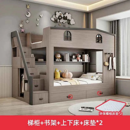 Bunk bed kids with Drawer storage loft double bed Climbing stairs full frames Queen Wooden literas de 2 camas bedroom furniture