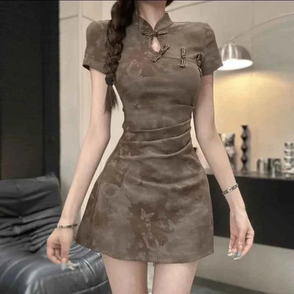 Abito vintage per donna Abbigliamento Cheongsam Stile etnico Mini Sexy Streetwear Abiti di moda Estate Qipao Elegante festa