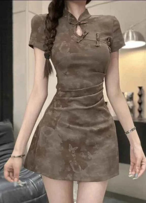 Abito vintage per donna Abbigliamento Cheongsam Stile etnico Mini Sexy Streetwear Abiti di moda Estate Qipao Elegante festa