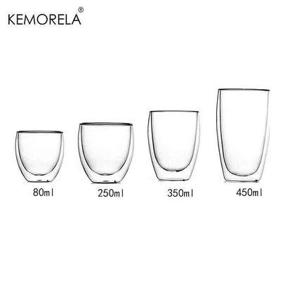 Set Tazze in Vetro a Doppia Parete Borosilicato Termoresistente per Tè Caffè Succo e Acqua