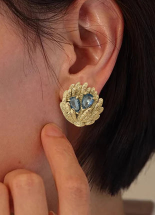 Orecchini a Forma di Conchiglia Huitan per Donne, Stile Oceano Fresco, Accessori di Lusso per Feste e Matrimoni, Gioielli alla Moda con Zirconi Blu Brillanti