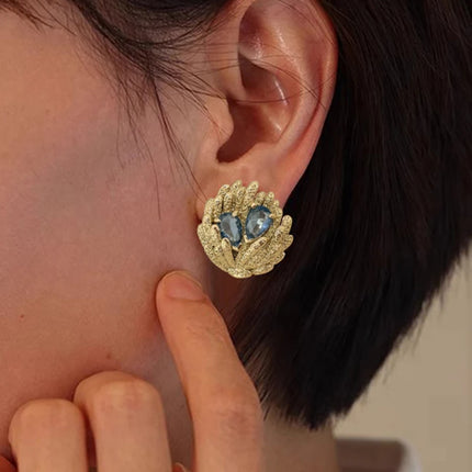 Orecchini a Forma di Conchiglia Huitan per Donne, Stile Oceano Fresco, Accessori di Lusso per Feste e Matrimoni, Gioielli alla Moda con Zirconi Blu Brillanti