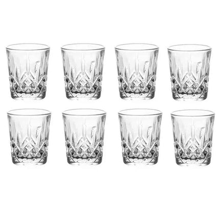 Set Bicchieri in Vetro Inciso 50ml con Rilievi per Spirits Tè e Acqua - 2/4/6/8/12 Pezzi