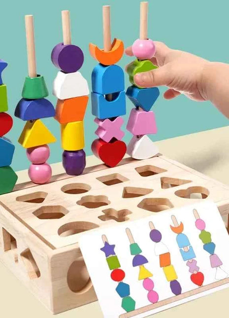 5 in1 Montessori Wooden Toys Color Shape Cognition Blocks Matching Sorting Game Beaded Early Educational Toys Gift for Children