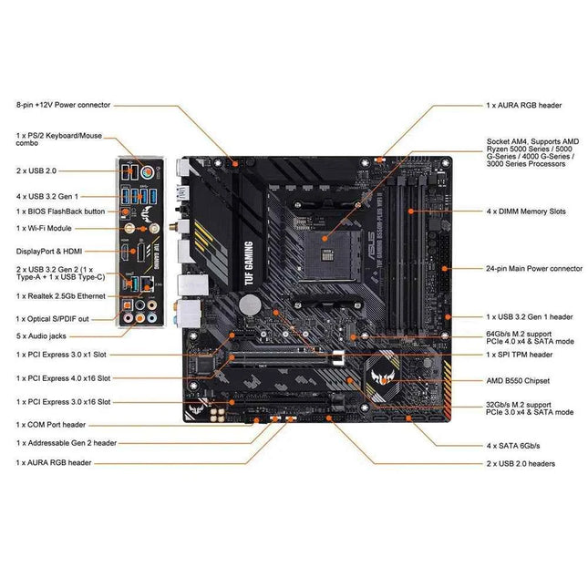 ASUS TUF GAMING B550M-PLUS WIFI II New B550 DDR4 AMD Gaming Motherboard Socket AM4 Wi-Fi 6 M-ATX 24.4cm x 24.4cm