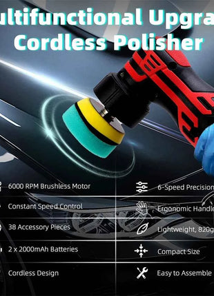 Podofo Mini Lucidatrice per Auto 12V a 6 Velocità con Fari, Lucidatrice Multifunzione per Auto e Mobili, Rimozione Graffi