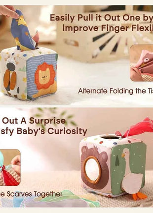 Giocattoli Montessori per bambini Scatola di fazzoletti magici Esercizio con le dita Tavola occupata Attività di apprendimento educativo Giocattoli sensoriali per bambini Gioco per bambini