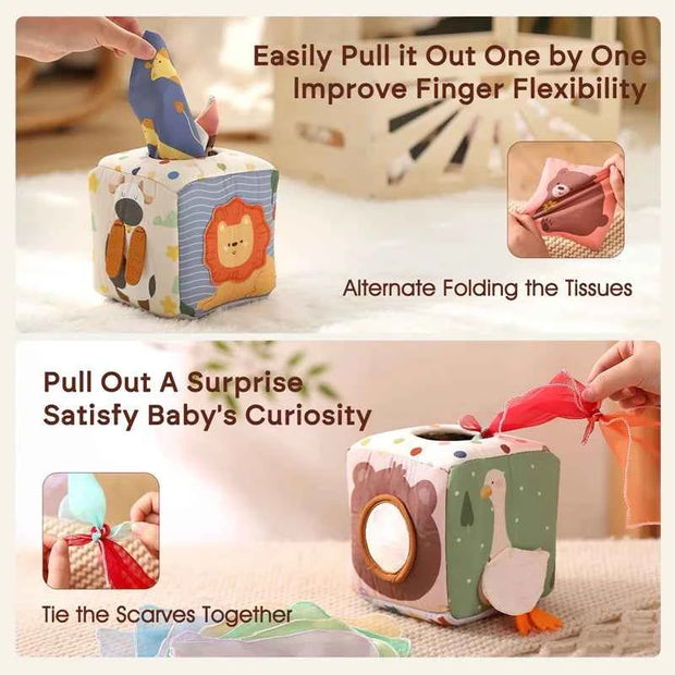 Giocattoli Montessori per bambini Scatola di fazzoletti magici Esercizio con le dita Tavola occupata Attività di apprendimento educativo Giocattoli sensoriali per bambini Gioco per bambini