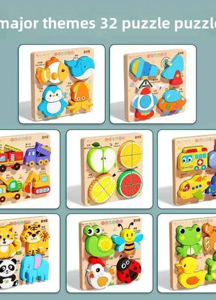 Montessori Cartoon 3D Wooden Puzzle Animal Traffic Jigsaw Toys for Kids Early Learning Educational Cognitive Game Children Gifts