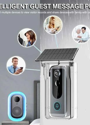 Campanello senza fili Copertura solare per carica pioggia Porta digitale Peephol Tuya Wifi Telecamera di sicurezza Citofono Video Smart Ring Campanello per porta