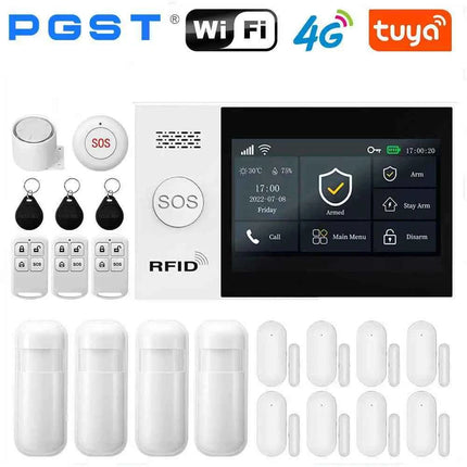 PGST Wireless Home Security Alarm System Tuya GSM 4G WIFI Smart Home 433MHz Smart Life App Control With Alexa