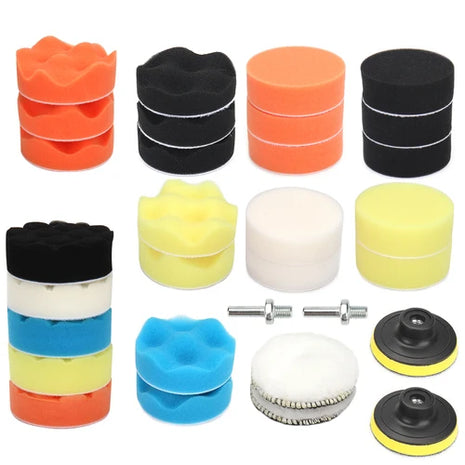 Set di 31 Tamponi per Lucidatura Auto da 3 Pollici, Tamponi in Lana con Adattatore per Trapano e Piastre di Supporto, Kit per Detailing Auto, per Lucidatura e Rimozione Graffi