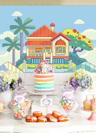 1 pz Sfondo Bluey per Bambini, Striscione Buon Compleanno per Decorazioni Festa, Sfondo Fotografico per Baby Shower, Forniture 150x100cm