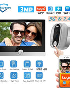 Videocitofono WiFi 3MP 5GHz 2.4GHz con Telecamera Spioncino 1080P Tuya Smart Life, Rilevamento Movimento PIR, Batteria 5000mAh e Visione Notturna IR