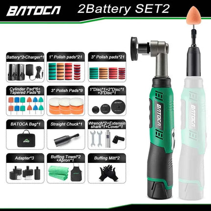 BATOCA S6 Cordless Mini Car Polisher 12V Cordless Polisher for Car Waxing 2.0Ah Buffer Polisher with Extension rod