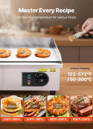 SucceBuy Commercial Electric Griddle 50-300°C Adjustable Temp Control, Stainless Steel Countertop Flat Top Grill for Steak, Panc