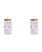 Set Bicchieri in Vetro con Fiocco Coperchio e Cannuccia per Casa Picnic Colazione e Feste