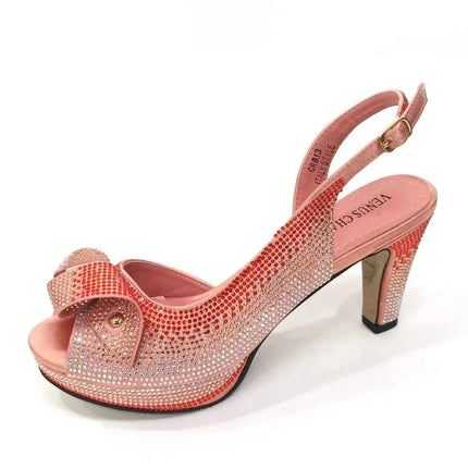 Venus Chan Il più nuovo stile INS color pesca strass eleganti tacchi alti Nigeria design popolare set di scarpe e borse da donna africane