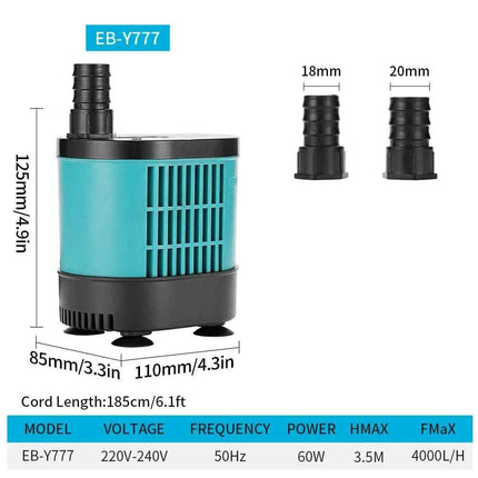 20/35/50/60W Bottom Suction Submersible Pump Fish Tank Water Circulation Pump Small Silent Filter Suction Manure Change Pump