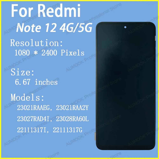 6.67" AMOLED For Xiaomi Redmi Note 12 4G 5G LCD Display Touch Screen Digitizer For Redmi Note 12 LCD 22111317G 23028RA60L Screen